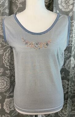 Shennanigans‎ M striped embroidered rose cap sleeve top vintage grandmacore